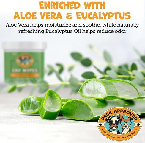 Finger Ear Wipes for Dogs with Aloe Vera and Eucalyptus - Convenient, Extra-Coverage, and Large Design Dog Ear Cleaning Wipes - Removes Wax and Freshens Ears - 50 Wipes in Kuwait