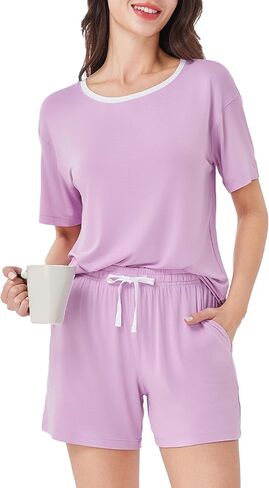 DAVID ARCHY Viscose from Bamboo Pajama Set for Women SuperSoft Short Sleeve Lounge Sets Casual Comfy Summer 2 Piece Pjs Sleep in Saudi Arabia