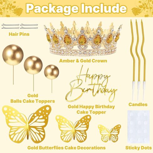 Crown Cake Topper, Balls Happy Birthday Cake Topper Crown Birthday Candles Gold Butterflies, Corona Para Pastel, Cake Decorations for Birthday Wedding Baby Shower (Gold, Pink) in Saudi Arabia