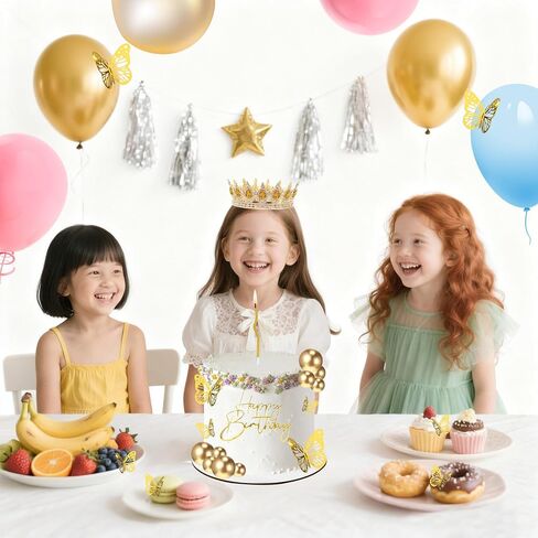 Crown Cake Topper, Balls Happy Birthday Cake Topper Crown Birthday Candles Gold Butterflies, Corona Para Pastel, Cake Decorations for Birthday Wedding Baby Shower (Gold, Pink) in Saudi Arabia