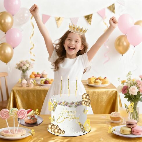 Crown Cake Topper, Balls Happy Birthday Cake Topper Crown Birthday Candles Gold Butterflies, Corona Para Pastel, Cake Decorations for Birthday Wedding Baby Shower (Gold, Pink) in Saudi Arabia