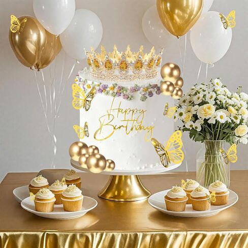 Crown Cake Topper, Balls Happy Birthday Cake Topper Crown Birthday Candles Gold Butterflies, Corona Para Pastel, Cake Decorations for Birthday Wedding Baby Shower (Gold, Pink) in Saudi Arabia
