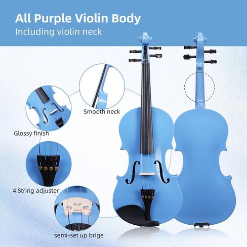 Aileen Violin 4/4 الحجم الكامل للمبتدئين للبالغين ، مجموعة أدوات بداية الأرجواني للطلاب الذين تتراوح أعمارهم بين 12 عامًا ، بما في ذلك حامل الموسيقى ، ملصق أصابع جديد فريد من نوعه ، كتم الصوت in Saudi Arabia