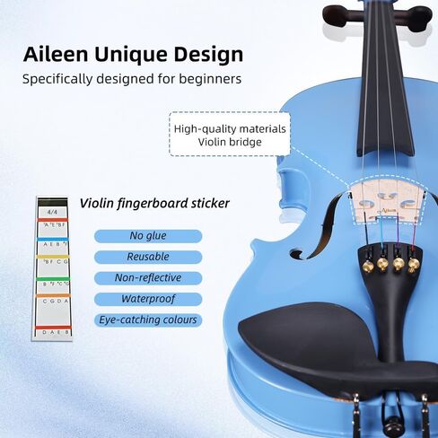 Aileen Violin 4/4 الحجم الكامل للمبتدئين للبالغين ، مجموعة أدوات بداية الأرجواني للطلاب الذين تتراوح أعمارهم بين 12 عامًا ، بما في ذلك حامل الموسيقى ، ملصق أصابع جديد فريد من نوعه ، كتم الصوت in Saudi Arabia