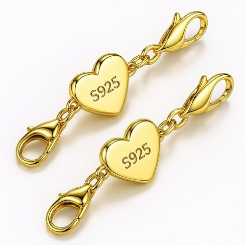925 sterling Silver Necklace Chain Extender with Heart Clasp Magnetic Clasp Helper Strong Bracelet for Women (Silver 2pcs) in Kuwait
