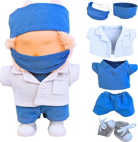 ملابسك ملابس الممرضة للملابس لـ Labubu Doll - لطيف من 5 قطع طبيب أسنان موحد مجموعة من الدعك الصحية للرعاية الصحية لـ Labubu 17cm - يشمل Cap ، قناع ، من أعلى وأسفل ، أحذية سهلة التوفيق in Saudi Arabia