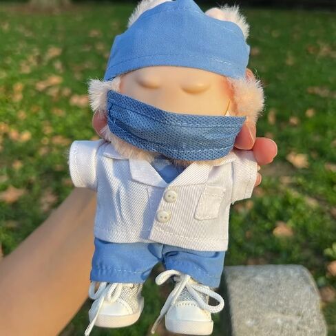 ملابسك ملابس الممرضة للملابس لـ Labubu Doll - لطيف من 5 قطع طبيب أسنان موحد مجموعة من الدعك الصحية للرعاية الصحية لـ Labubu 17cm - يشمل Cap ، قناع ، من أعلى وأسفل ، أحذية سهلة التوفيق in Saudi Arabia