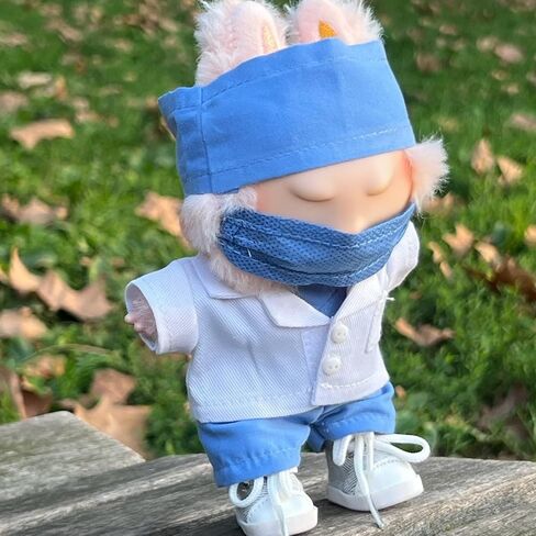 ملابسك ملابس الممرضة للملابس لـ Labubu Doll - لطيف من 5 قطع طبيب أسنان موحد مجموعة من الدعك الصحية للرعاية الصحية لـ Labubu 17cm - يشمل Cap ، قناع ، من أعلى وأسفل ، أحذية سهلة التوفيق in Saudi Arabia