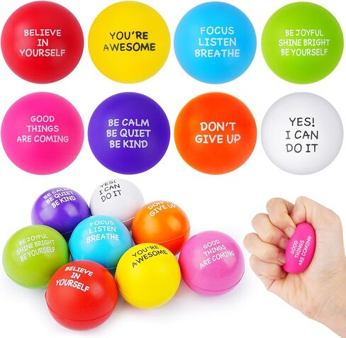 100 PCS Motivational Stress Balls Bulk - Foam Stress Relief Toys for Kids & Adults, Inspirational Quotes, Fun & Encouraging Stress Balls for Office, School, Home, Perfect Party Favors in Kuwait