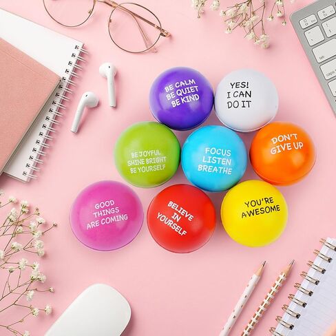 100 PCS Motivational Stress Balls Bulk - Foam Stress Relief Toys for Kids & Adults, Inspirational Quotes, Fun & Encouraging Stress Balls for Office, School, Home, Perfect Party Favors in Kuwait