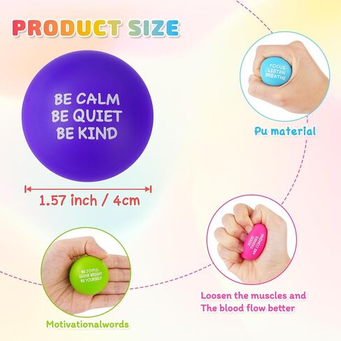 100 PCS Motivational Stress Balls Bulk - Foam Stress Relief Toys for Kids & Adults, Inspirational Quotes, Fun & Encouraging Stress Balls for Office, School, Home, Perfect Party Favors in Kuwait