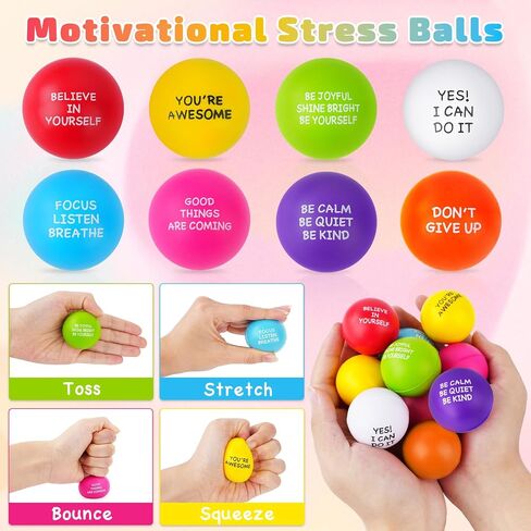 100 PCS Motivational Stress Balls Bulk - Foam Stress Relief Toys for Kids & Adults, Inspirational Quotes, Fun & Encouraging Stress Balls for Office, School, Home, Perfect Party Favors in Kuwait