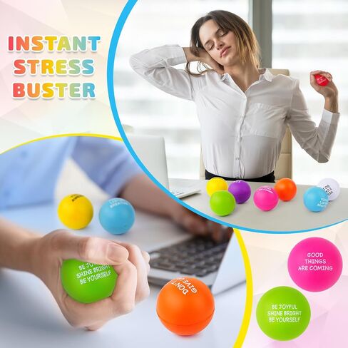 100 PCS Motivational Stress Balls Bulk - Foam Stress Relief Toys for Kids & Adults, Inspirational Quotes, Fun & Encouraging Stress Balls for Office, School, Home, Perfect Party Favors in Kuwait