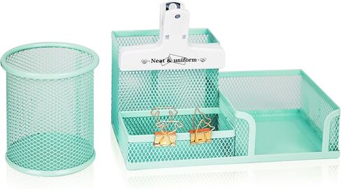 YOBRO Mesh Pen Holder Desk Organizer with a Pencil Cup, 3 Compartmnets Desk Caddy, Helpful Sticky Note Holder and Paper Clips Holder, Office Supply Organizer for School Home, Pink in Kuwait