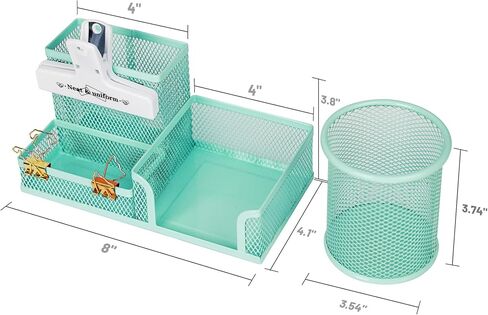 YOBRO Mesh Pen Holder Desk Organizer with a Pencil Cup, 3 Compartmnets Desk Caddy, Helpful Sticky Note Holder and Paper Clips Holder, Office Supply Organizer for School Home, Pink in Kuwait