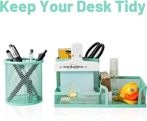 YOBRO Mesh Pen Holder Desk Organizer with a Pencil Cup, 3 Compartmnets Desk Caddy, Helpful Sticky Note Holder and Paper Clips Holder, Office Supply Organizer for School Home, Pink in Kuwait