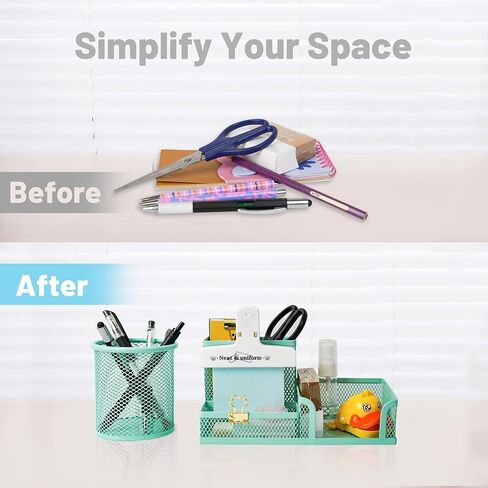 YOBRO Mesh Pen Holder Desk Organizer with a Pencil Cup, 3 Compartmnets Desk Caddy, Helpful Sticky Note Holder and Paper Clips Holder, Office Supply Organizer for School Home, Pink in Kuwait