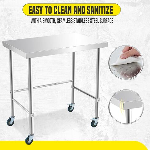 Garvee الفولاذ المقاوم للصدأ العمل الجدول 16 × 24 بوصة مع عجلات ، والفولاذ المقاوم للصدأ المطبخ الطعام الإعدادية طاولة العمل التجارية ، والفضة in Kuwait