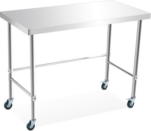 Garvee الفولاذ المقاوم للصدأ العمل الجدول 16 × 24 بوصة مع عجلات ، والفولاذ المقاوم للصدأ المطبخ الطعام الإعدادية طاولة العمل التجارية ، والفضة in Kuwait