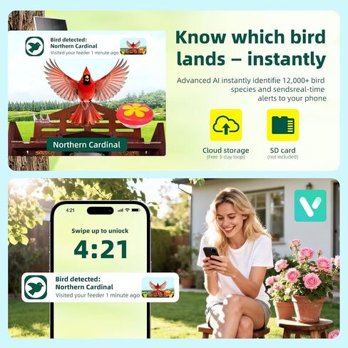 تغذية الطيور الذكية مع الكاميرا بالطاقة الشمسية التعرف على 10،000+ Bird 2K UHD Video Live Fruct Arrival تنبيهات واكتشاف الحركة في الوقت الفعلي للعشاق لعشاق الطيور في الهواء الطلق in Kuwait