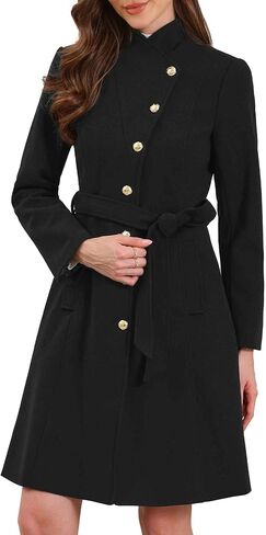 Allegra K Pea Coats for Women Winter Winter Stand Stand Coled Single Breaded Long Trench Coat مع حزام 2025 in Saudi Arabia