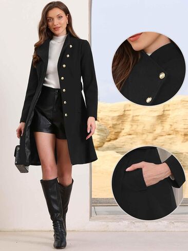 Allegra K Pea Coats for Women Winter Winter Stand Stand Coled Single Breaded Long Trench Coat مع حزام 2025 in Saudi Arabia
