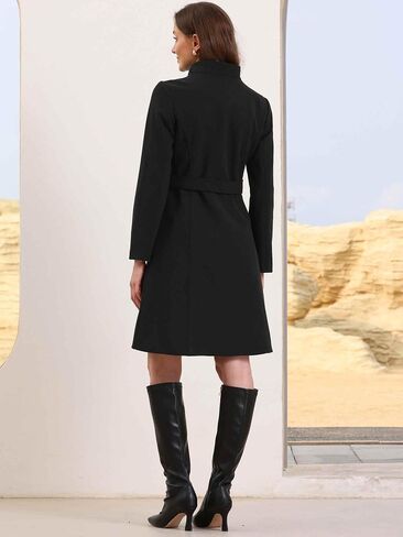 Allegra K Pea Coats for Women Winter Winter Stand Stand Coled Single Breaded Long Trench Coat مع حزام 2025 in Saudi Arabia