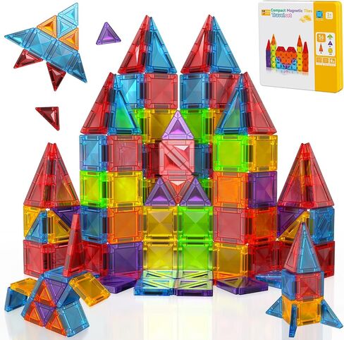 Mini Magnetic Tiles with Iron Box, 40 PCS Travel Magnetic Tiles, STEM Educational Building Set Construction Toys for Kids Ages 3+, Portable Building Toys for Toddlers, Boys & Girls Birthday Gift in Kuwait