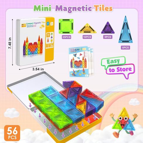 Mini Magnetic Tiles with Iron Box, 40 PCS Travel Magnetic Tiles, STEM Educational Building Set Construction Toys for Kids Ages 3+, Portable Building Toys for Toddlers, Boys & Girls Birthday Gift in Kuwait
