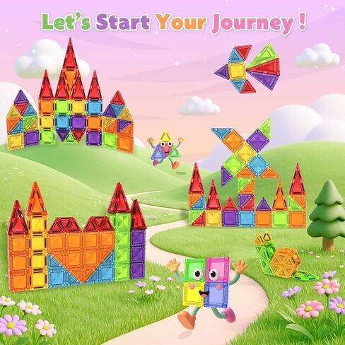 Mini Magnetic Tiles with Iron Box, 40 PCS Travel Magnetic Tiles, STEM Educational Building Set Construction Toys for Kids Ages 3+, Portable Building Toys for Toddlers, Boys & Girls Birthday Gift in Kuwait