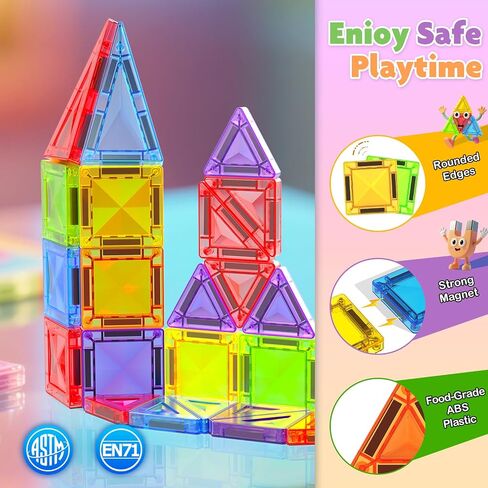 Mini Magnetic Tiles with Iron Box, 40 PCS Travel Magnetic Tiles, STEM Educational Building Set Construction Toys for Kids Ages 3+, Portable Building Toys for Toddlers, Boys & Girls Birthday Gift in Kuwait