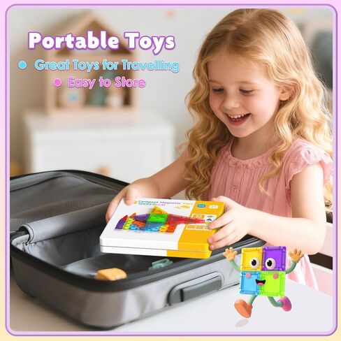 Mini Magnetic Tiles with Iron Box, 40 PCS Travel Magnetic Tiles, STEM Educational Building Set Construction Toys for Kids Ages 3+, Portable Building Toys for Toddlers, Boys & Girls Birthday Gift in Kuwait