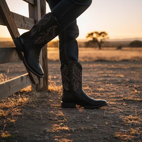أحذية رعاة البقر المؤكد للرجال - حذاء غربي مربع مربع ، حذاء غربي ، زيت/انزلاق مقاوم ، سحب كلاسيكي متين على أحذية 10 بوصة منتصف العجل ويلنجتون أحذية in Saudi Arabia
