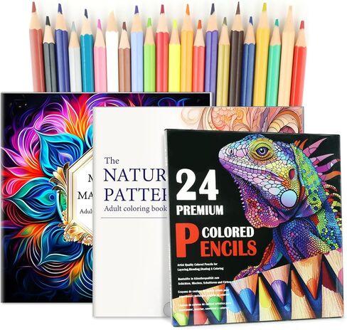 24 Count Colored Pencils with Mandala Adult Coloring Book for Women Relaxation, Color Pencils with Adult Coloring Book for Stress Relief, Inspirational Mindfulness Gifts for Women in Kuwait