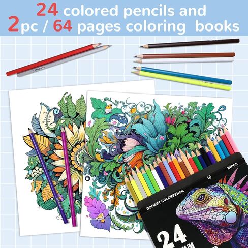 24 Count Colored Pencils with Mandala Adult Coloring Book for Women Relaxation, Color Pencils with Adult Coloring Book for Stress Relief, Inspirational Mindfulness Gifts for Women in Kuwait