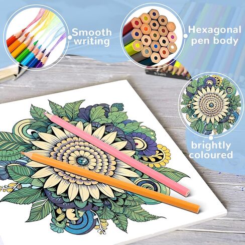 24 Count Colored Pencils with Mandala Adult Coloring Book for Women Relaxation, Color Pencils with Adult Coloring Book for Stress Relief, Inspirational Mindfulness Gifts for Women in Kuwait