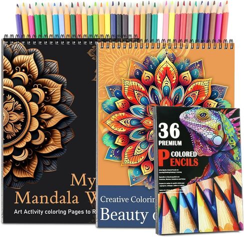 24 Count Colored Pencils with Mandala Adult Coloring Book for Women Relaxation, Color Pencils with Adult Coloring Book for Stress Relief, Inspirational Mindfulness Gifts for Women in Kuwait