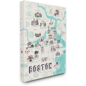 Stupell Industries Illustrative Map of Boston Massachusetts Landmarks Wall Art, 30 x 40, Multi-Color