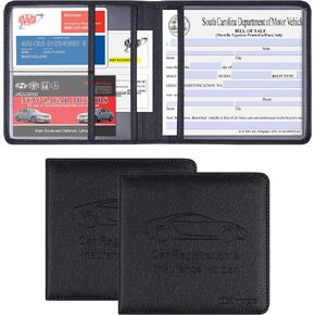 Wisdompro Car Registration and Insurance Card Holder 2 Pack PU Leather Vehicle Glove Box Documents Organizer Auto Paperwork Wallet Case for Women Men Files, ID, Driver's License - Black and Black