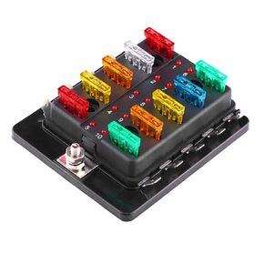 Qiilu 10 Way Blade Fuse Block,DC 32V 100 Amp Standard Fuse Holder Box with LED Indicatorfor,Waterproof Cover,10 Colorful Standard Fuse for Car Bus Truck Auto Motor Boat Marine Trike