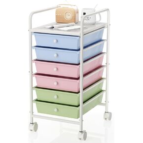 Shrivee Rolling Utility Cart with Drawers, Storage Drawer Organizer with 2 Lockable Caster Wheels, Multipurpose Mobile Rolling Art Craft Cart Organizer for Office, Bathroom, Kitchen, Dorm (Colorful)