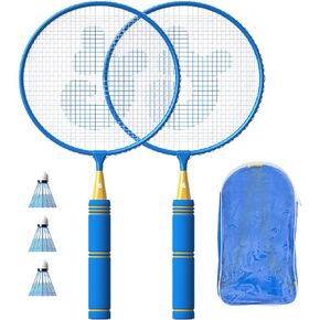 JOY SPOT! Kids Badminton Rackets Set with Soft Grip, Oversize & Lightweight Shuttlecocks Racquet with Carry Bag for Children Youth, 2 Player Sport Game for Indoor Outdoor Backyard