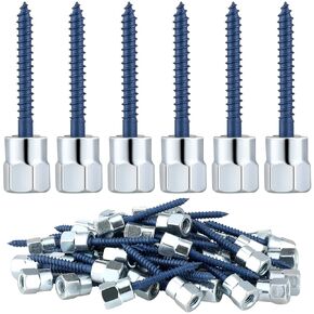 Tandefio 50 Pcs 3/8 in Vertical Threaded Rod Anchor 1/4 x 2 in Super Screw Threaded Rod Fitting Vertical Rod Anchor Designed for Wood Concrete Structure Pipe Hanger, Silver and Blue