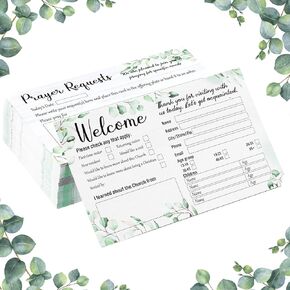 180 Pack Church Visitor Cards 3 x 5 Inch Church Welcome Cards Prayer Cards Decorative Eucalyptus Prayer Request Cards Prayer Request Note Cards Welcome to Church Postcard for Church Greeting Praying