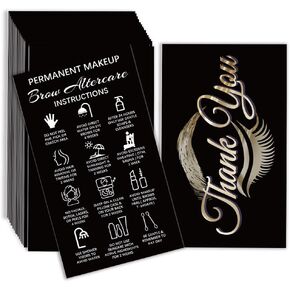 PLIGREAT 60 Pcs Microblading Aftercare Instruction Cards Brow Aftercare Thank You Cards for Client Aftercare Bags Permanent Makeup Business Cards Black Double Print Post-op Care Cards