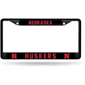 Rico Industries NCAA Nebraska Cornhuskers Black Black Chrome Frame W' Decal Insert 12" x 6" Car/Truck Auto Accessory