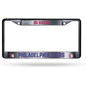 Philadelphia 76ers Premium Black Long Lasting Zinc Alloy NBA License Plate Frame – 2 Screw Tag Holder with Highlighted Team Pride and Team Cheer - Complements Any Color of Truck, SUV, Car