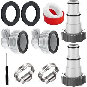 4PCS Pool Hose Adapter with Clamp Washer Ground Swimming Pool Hose Adapter A/B Type Conversion Connector for 1.25 to 1.5 pool hose adapter with Waterproof Tape/Screwdriver