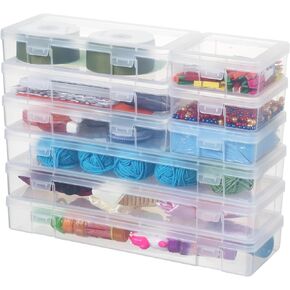 Clear Plastic Storage Boxes with Lids,Arts & Crafts Storage Boxes & Organizers Craft Jewelry Life Item Organizer for Puzzles, Pens, Rings, Needle and Thread, Nail Polish(6 Pack Small + 6 Pack Medium）