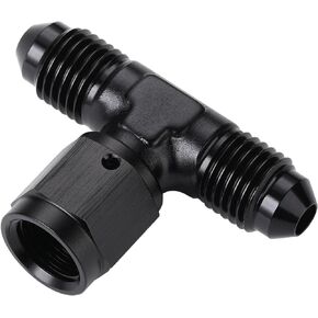 3AN Male Flare Tee T Fitting Adapter with AN3 Female Swivel On Side Aluminum Black